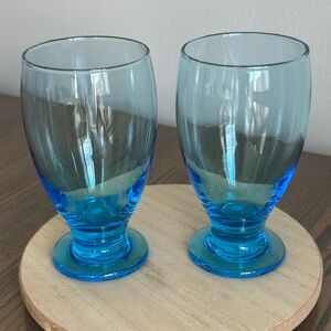 Vintage Cristar Water Wine Aqua Blue Lexington Glasses-Set Of 2